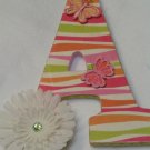 SPRINGTIME STRIPES w FLOWER and BUTTERFLIES- single wooden letter