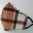 Fall Tan Brown Plaid Men Women Fabric Adjustable Face Mask with Nose Wire