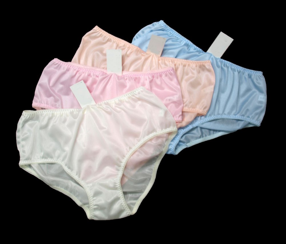 4 COLORS LOVELY NYLON BRIEFS PANTIES WHITE, PINK, ORANGE, BLUE WOMEN'S
