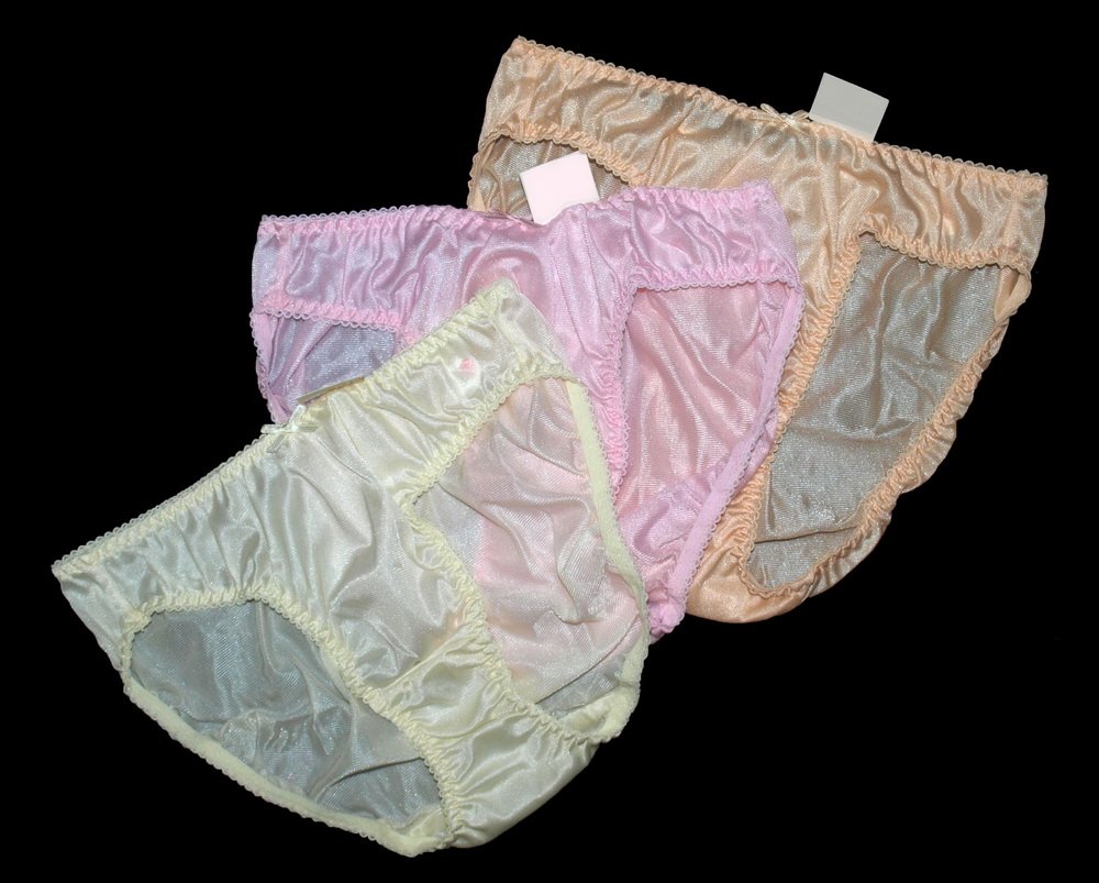 3 Nylon bikini panties,Feminine Classic Lingerie SilkySmooth ,Cream,Pink, Brown Hip 3034