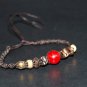 Handmade Crochet Bracelets Red imitation stone, Brown cotton String