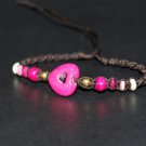 Handmade Crochet Bracelets Beautiful Pink Heart Beads & Brown Wax cotton String