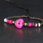 Handmade Crochet Bracelets Beautiful Pink Heart Beads & Brown Wax cotton String