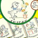 Lamb Days of Week Towel embroidery transfer pattern V252