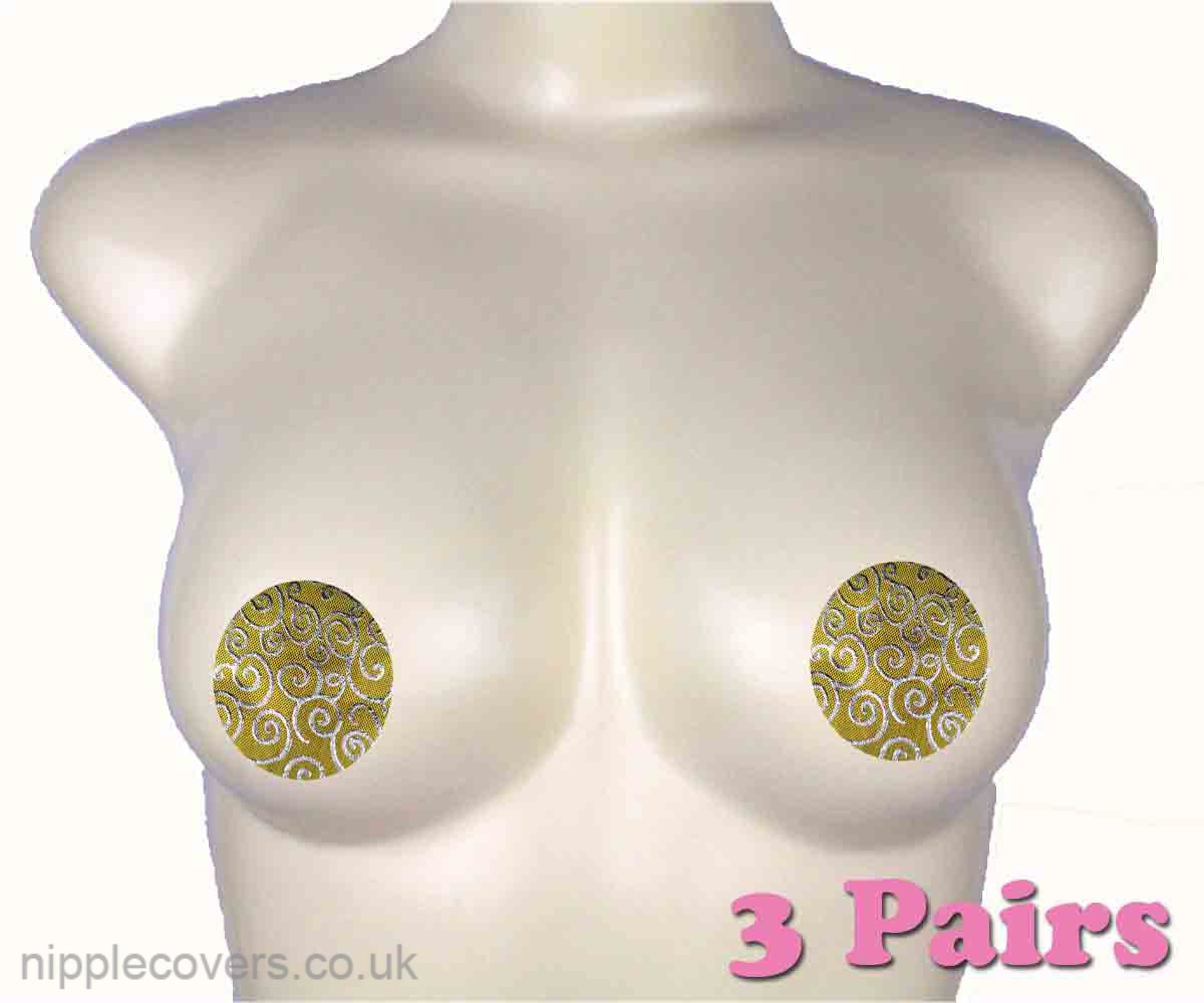 Backless Strapless Bras Nipple Pasties Covers Breast Pads Concealers 3 Pairs Yellow Classic Round