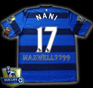 NEW 11-12 MANCHESTER UNITED AWAY NANI 17 CHAMP PREMIER PATCH SOCCER SHIRT JERSEY