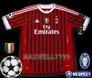 NEW 11-12 AC MILAN HOME BLANK ALL 4 PATCHES SOCCER SHIRT JERSEY