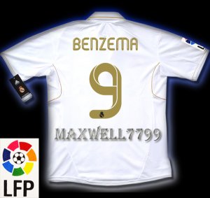 NEW 11-12 REAL MADRID HOME BENZEMA 9 LFP PATCH SOCCER SHIRT JERSEY