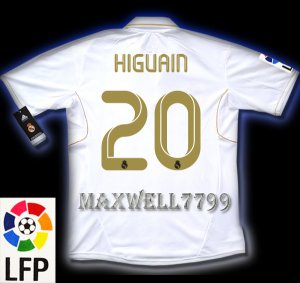 NEW 11-12 REAL MADRID HOME HIGUAIN 20 LFP PATCH SOCCER SHIRT JERSEY
