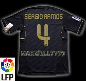 NEW 11-12 REAL MADRID AWAY SERGIO RAMOS 4 LFP PATCH SOCCER SHIRT JERSEY
