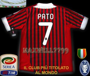 NEW 11-12 AC MILAN HOME PATO 7 CALCIO+TROPHY 7 FULL ALL PATCH SOCCER SHIRT JERSEY