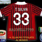 NEW 11-12 AC MILAN HOME T.SILVA 33 CALCIO+TROPHY 7 FULL ALL PATCH SOCCER SHIRT JERSEY