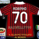NEW 11-12 AC MILAN HOME ROBINHO 70 CALCIO+TROPHY 7 FULL ALL PATCH SOCCER SHIRT JERSEY