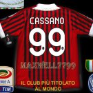 NEW 11-12 AC MILAN HOME CASSANO 99 CALCIO+TROPHY 7 FULL ALL PATCH SOCCER SHIRT JERSEY