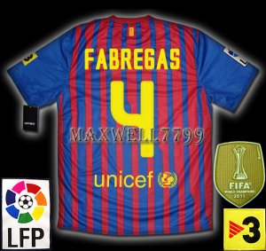 NEW 11-12 BARCELONA HOME FABREGAS 4 LFP+TV3 PATCH SOCCER SHIRT JERSEY