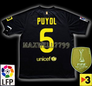 NEW 11-12 BARCELONA AWAY PUYOL 5 LFP+TV3 PATCH SOCCER SHIRT JERSEY