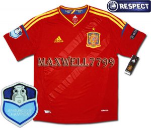 FINAL EURO 2012 SPAIN HOME BLANK CHAMP EURO2008 RESPECT PATCHES SHIRT JERSEY