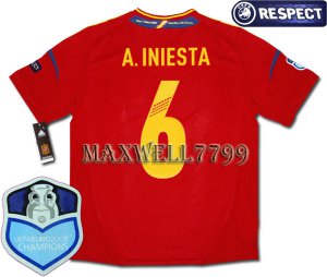 FINAL EURO 2012 SPAIN HOME A.INIESTA 6 CHAMP EURO2008 RESPECT PATCHES SHIRT JERSEY