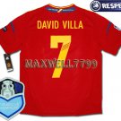 FINAL EURO 2012 SPAIN HOME DAVID VILLA 7 CHAMP EURO2008 RESPECT PATCHES SHIRT JERSEY