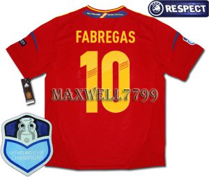 FINAL EURO 2012 SPAIN HOME FABREGAS 10 CHAMP EURO2008 RESPECT PATCHES SHIRT JERSEY