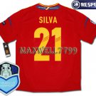 FINAL EURO 2012 SPAIN HOME SILVA 21 CHAMP EURO2008 RESPECT PATCHES SHIRT JERSEY