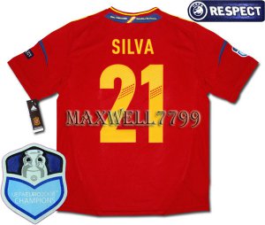 FINAL EURO 2012 SPAIN HOME SILVA 21 CHAMP EURO2008 RESPECT PATCHES SHIRT JERSEY