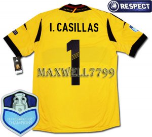 FINAL EURO 2012 SPAIN GOAL KEEPER I.CASILLAS 1 CHAMP EURO2008 RESPECT YELLOW SHIRT JERSEY
