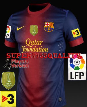PLAYER VERSION 12-13 BARCELONA HOME BLANK LFP+TV3+FIFA PATCH SOCCER SHIRT JERSEY