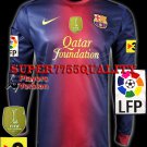 PLAYER VERSION 12-13 BARCELONA HOME BLANK LFP+TV3+FIFA PATCH SOCCER LS SHIRT JERSEY