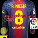 PLAYER VERSION 12-13 BARCELONA HOME A.INIESTA 8 LFP+TV3 PATCH LS SOCCER SHIRT JERSEY
