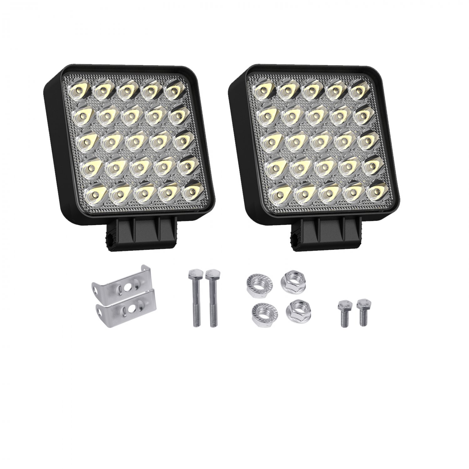 Pair of LED Work Lights for Truck 4inch Pod 75W 7200LM 12V 24V Flood Beam Square Cube Car Grille 4x4