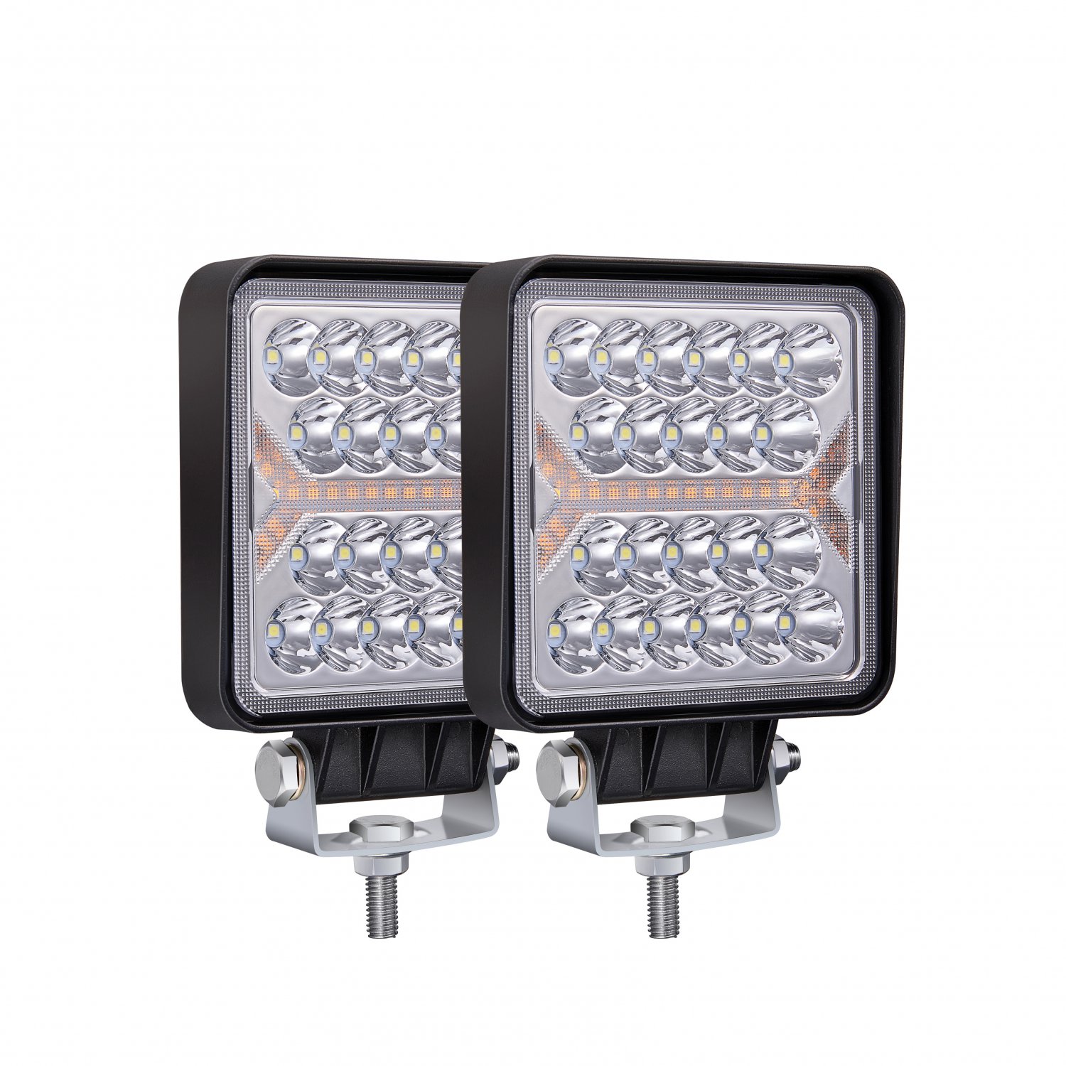 PAIR of LED Pod Lights Cube Driving Fog Light 4 inch 150W 12500LM with Amber DRL Warning Combo beam