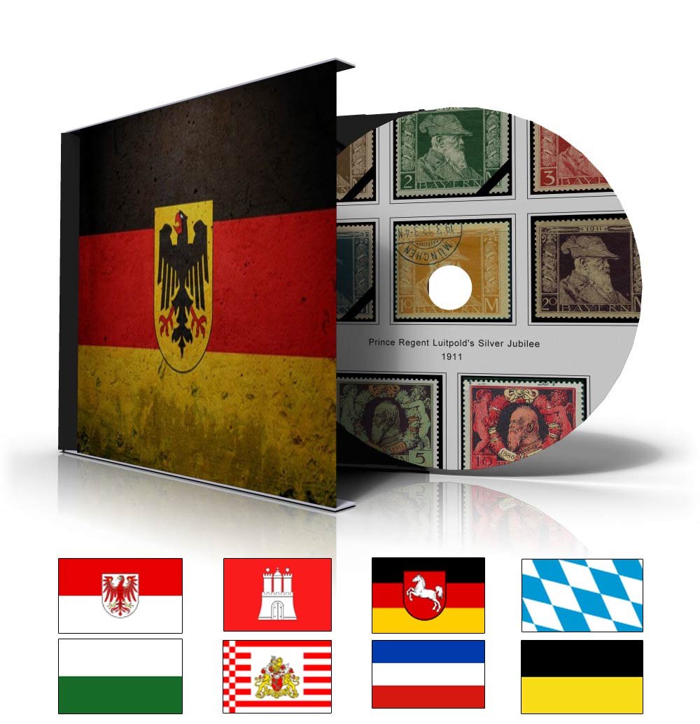 GERMANY STATES STAMP ALBUM PAGES CD 1849-1923 (66 color illustrated pages)