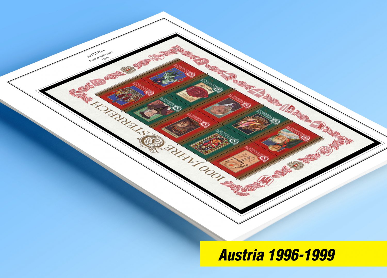 COLOR PRINTED AUSTRIA 1996-1999 STAMP ALBUM PAGES (13 illustrated pages)