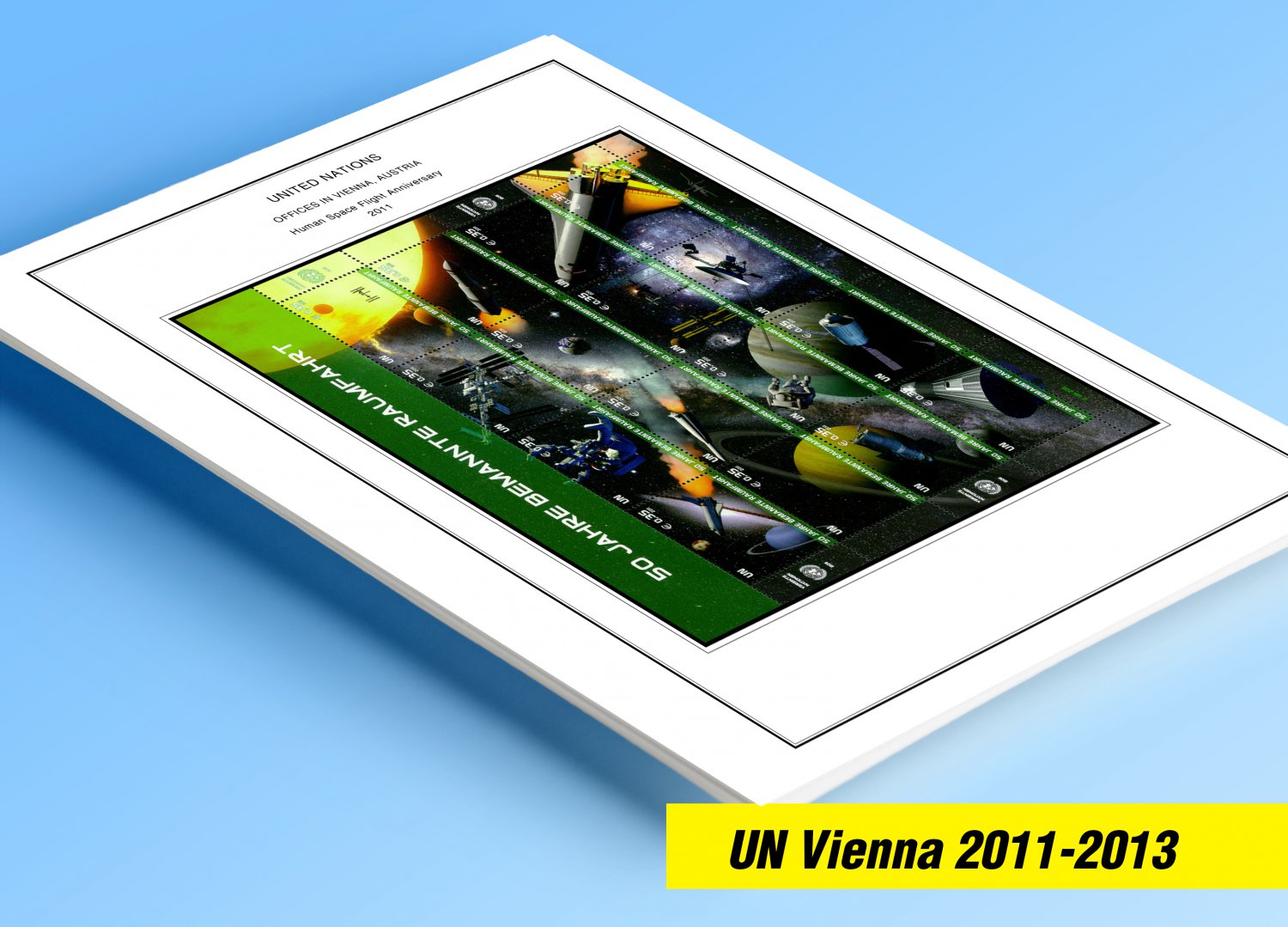 COLOR PRINTED UNITED NATIONS - VIENNA OFFICES 2011-2013 STAMP ALBUM PAGES (17 illustrated pages)