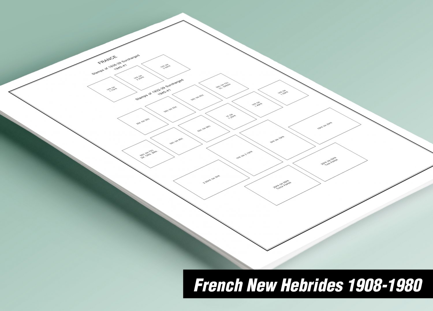 PRINTED FRENCH NEW HEBRIDES 1908-1980 STAMP ALBUM PAGES (34 pages)