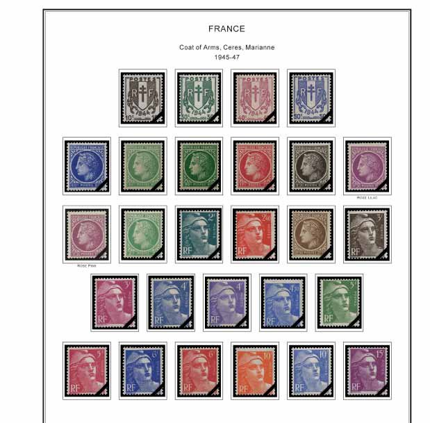 COLOR PRINTED FRANCE 1941-1959 STAMP ALBUM PAGES (37 illustrated pages)