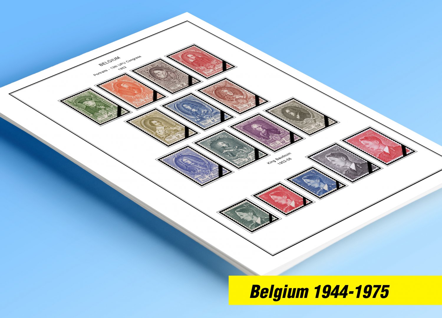COLOR PRINTED BELGIUM 1944-1975 STAMP ALBUM PAGES (46 illustrated pages)