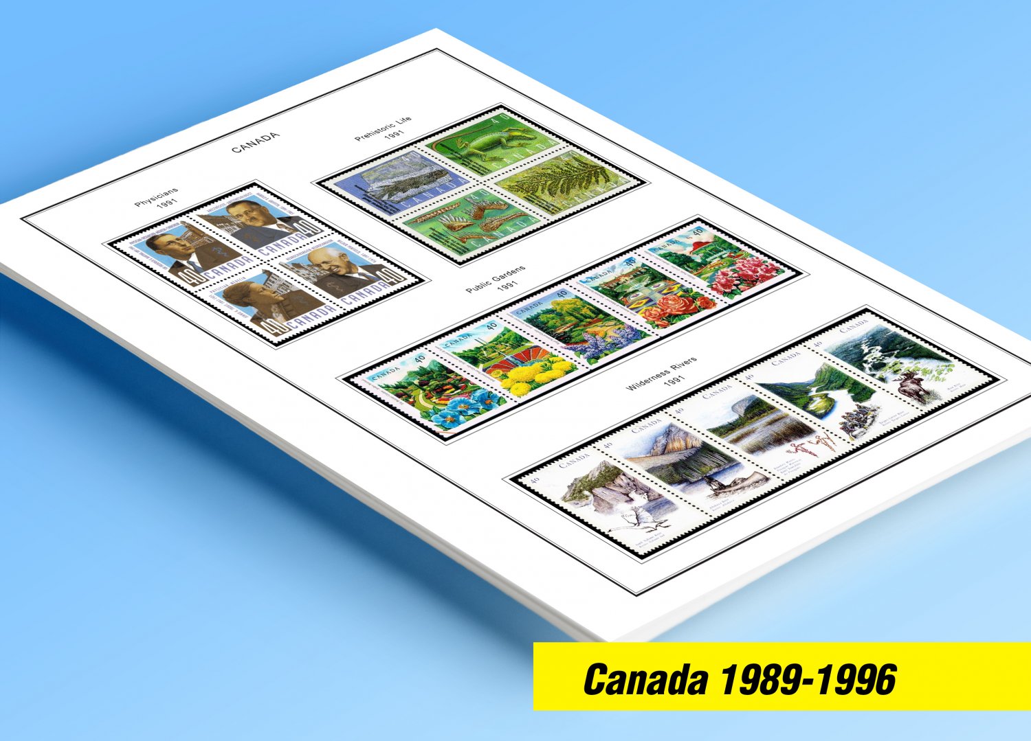 COLOR PRINTED CANADA 1989-1996 STAMP ALBUM PAGES (50 illustrated pages)