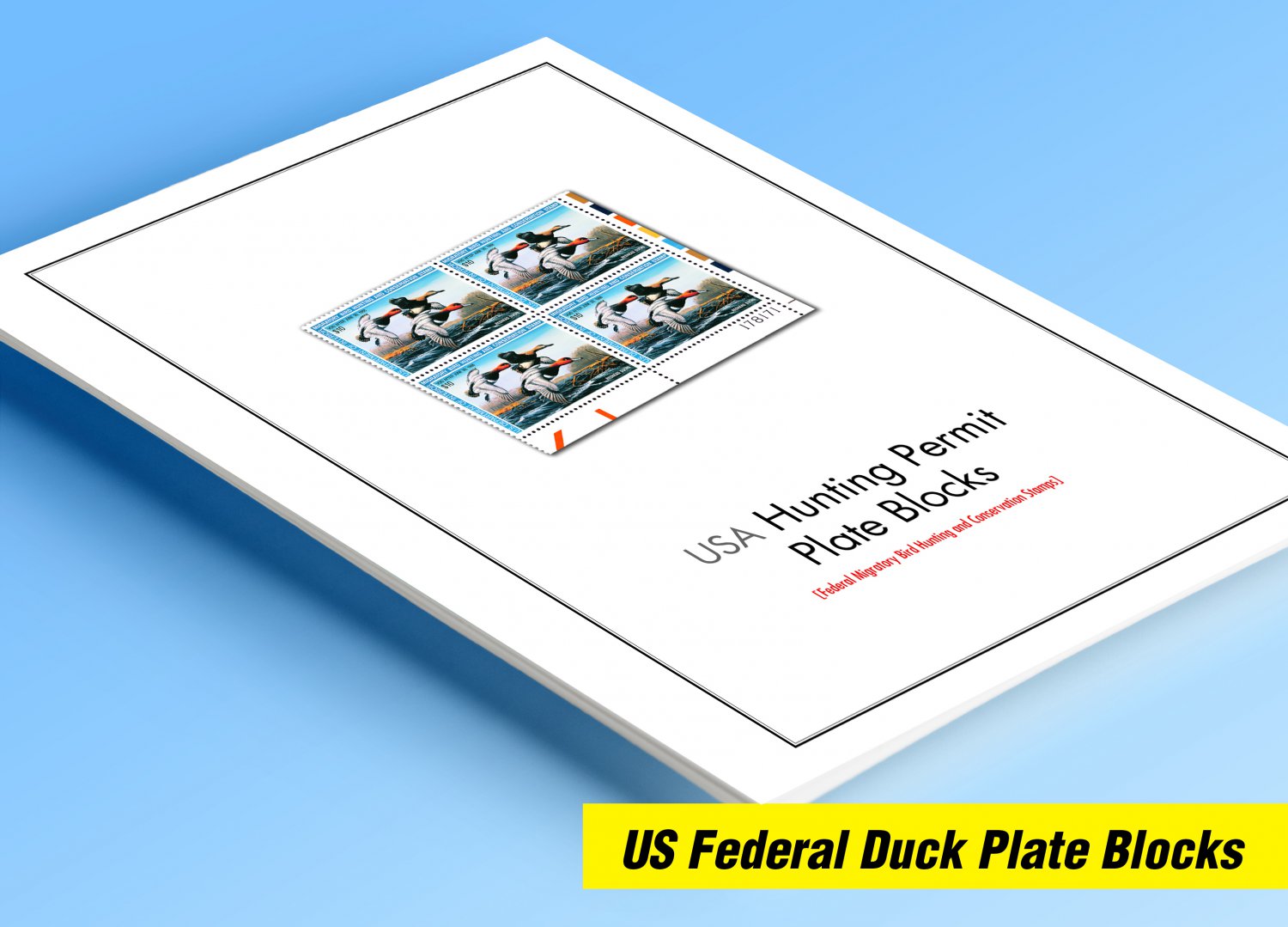 COLOR PRINTED USA FEDERAL DUCK PLATE BLOCKS 1934-2019 STAMP ALBUM PAGES (90 illustrated pages)