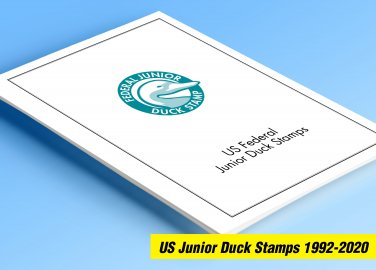 COLOR PRINTED US JUNIOR DUCK STAMPS 1992-2020 STAMP ALBUM PAGES (21 illustrated pages)