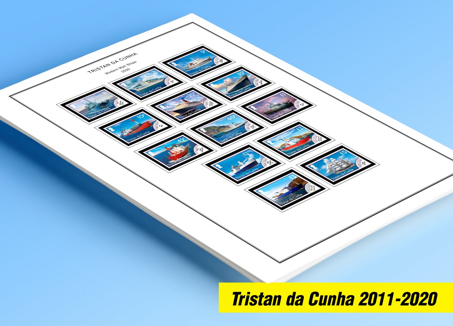COLOR PRINTED TRISTAN DA CUNHA 2011-2020 STAMP ALBUM PAGES (45 illustrated pages)