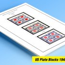 COLOR PRINTED US PLATE BLOCKS 1940-1949 STAMP ALBUM PAGES (45 illustrated pages)