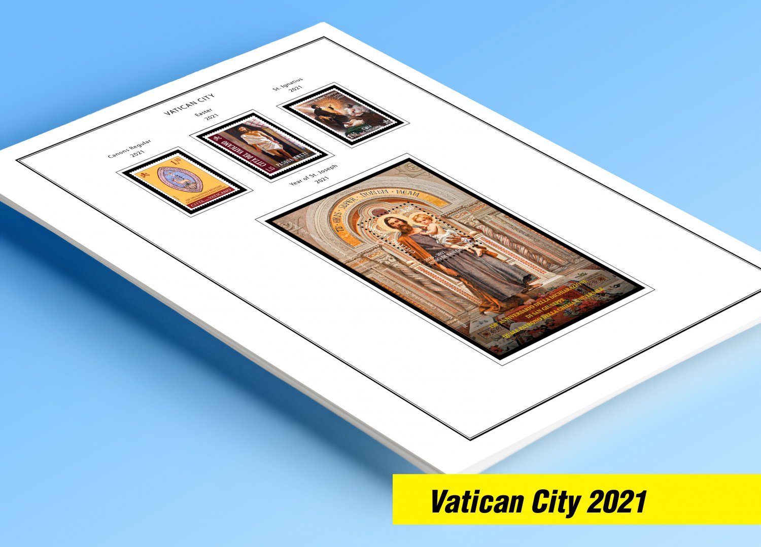 COLOR PRINTED VATICAN CITY 2021 STAMP ALBUM PAGES (6 illustrated pages)