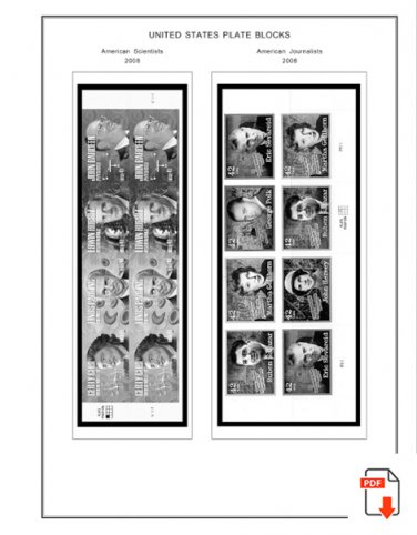 US 2006-2010 PLATE BLOCKS STAMP ALBUM PAGES (51 PDF b&w illustrated pages)