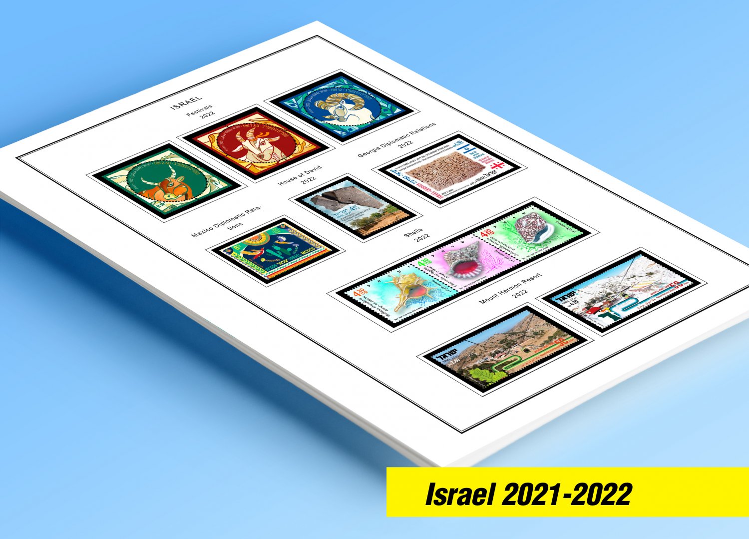 COLOR PRINTED ISRAEL 2021-2022 STAMP ALBUM PAGES (8 illustrated pages)