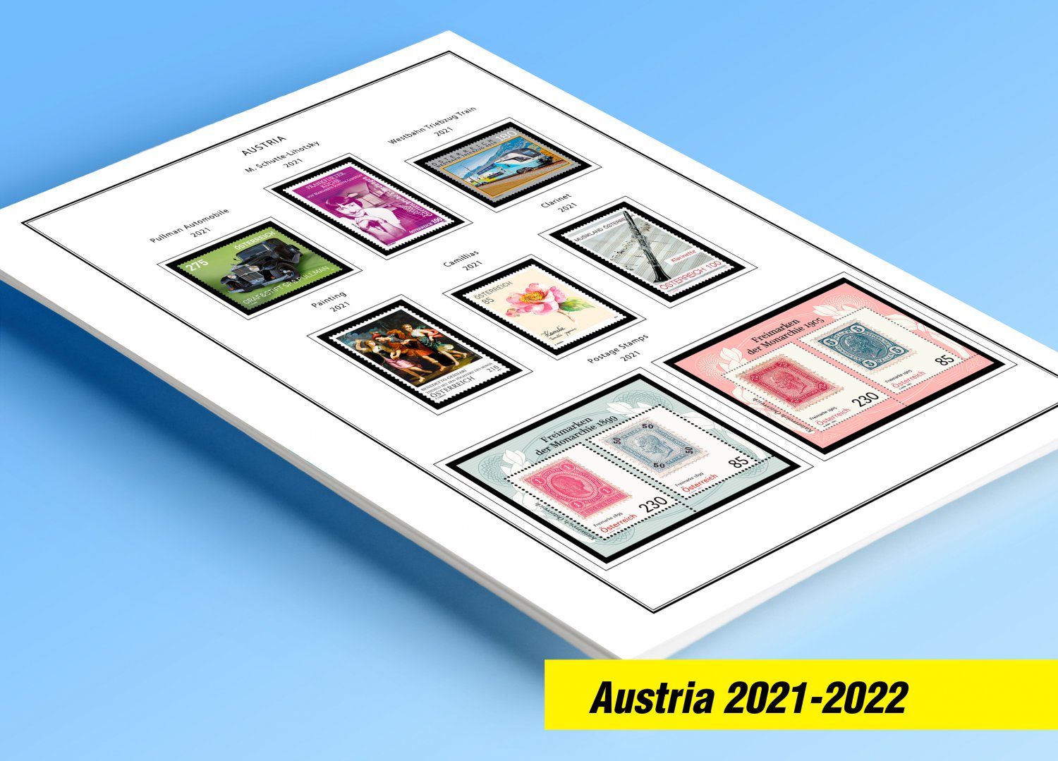 COLOR PRINTED AUSTRIA 2021-2022 STAMP ALBUM PAGES (20 illustrated pages)