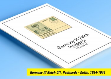COLOR PRINTED GERMANY III REICH DEFINITIVE POSTCARDS 1934-1944 STAMP ALBUM PAGES (78 ill. pages)
