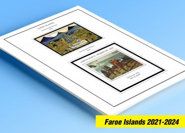 COLOR PRINTED FAROE ISLANDS 2021-2024 STAMP ALBUM PAGES (21 illustrated pages)