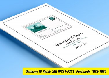 COLOR PRINTED GERMANY III REICH LDK POSTCARDS 1933-1934 STAMP ALBUM PAGES (87 illustrated pages)